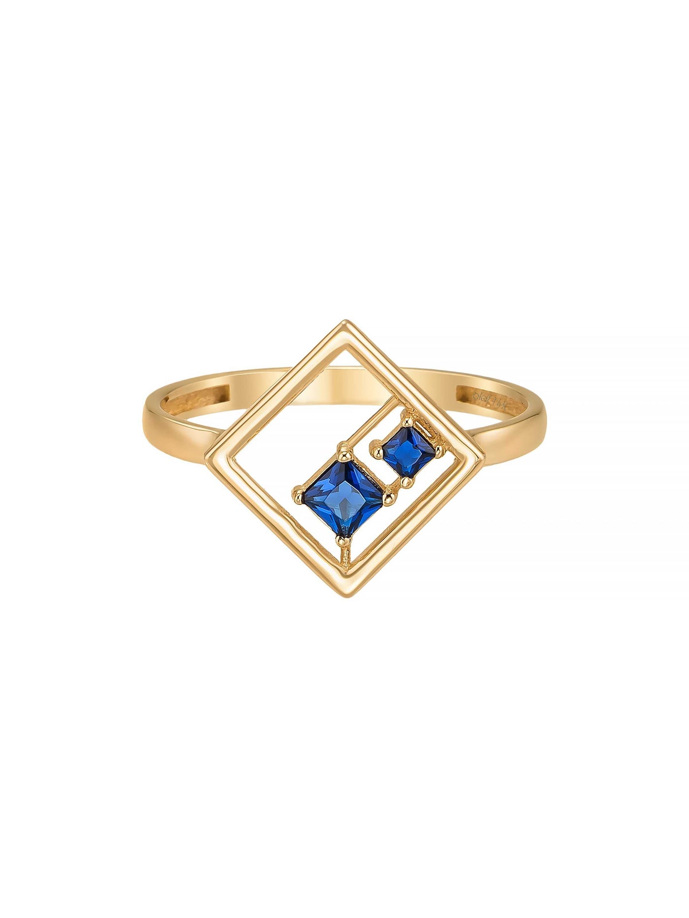 Geometrik Safir Rengi Taşlı Modern 14K Altın Yüzük - Elef Kuyumculuk