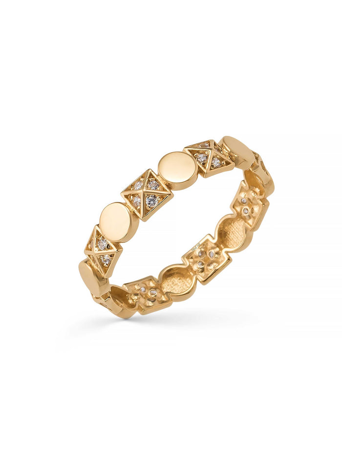 Geometrik Sıralı Modern 14K Altın Yüzük
