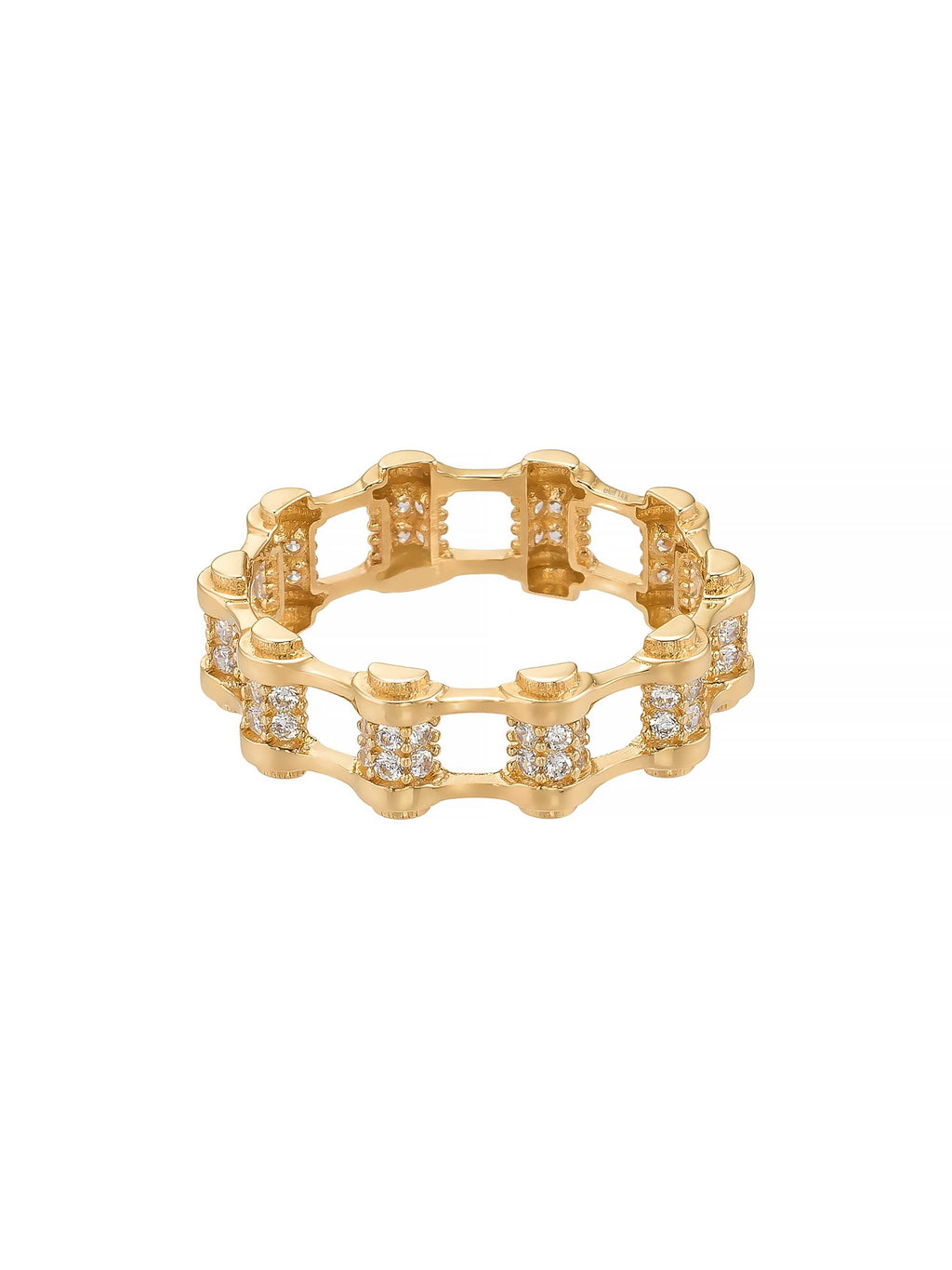 Geometrik Sıralı Taşlı Modern 14K Altın Yüzük - Elef Kuyumculuk