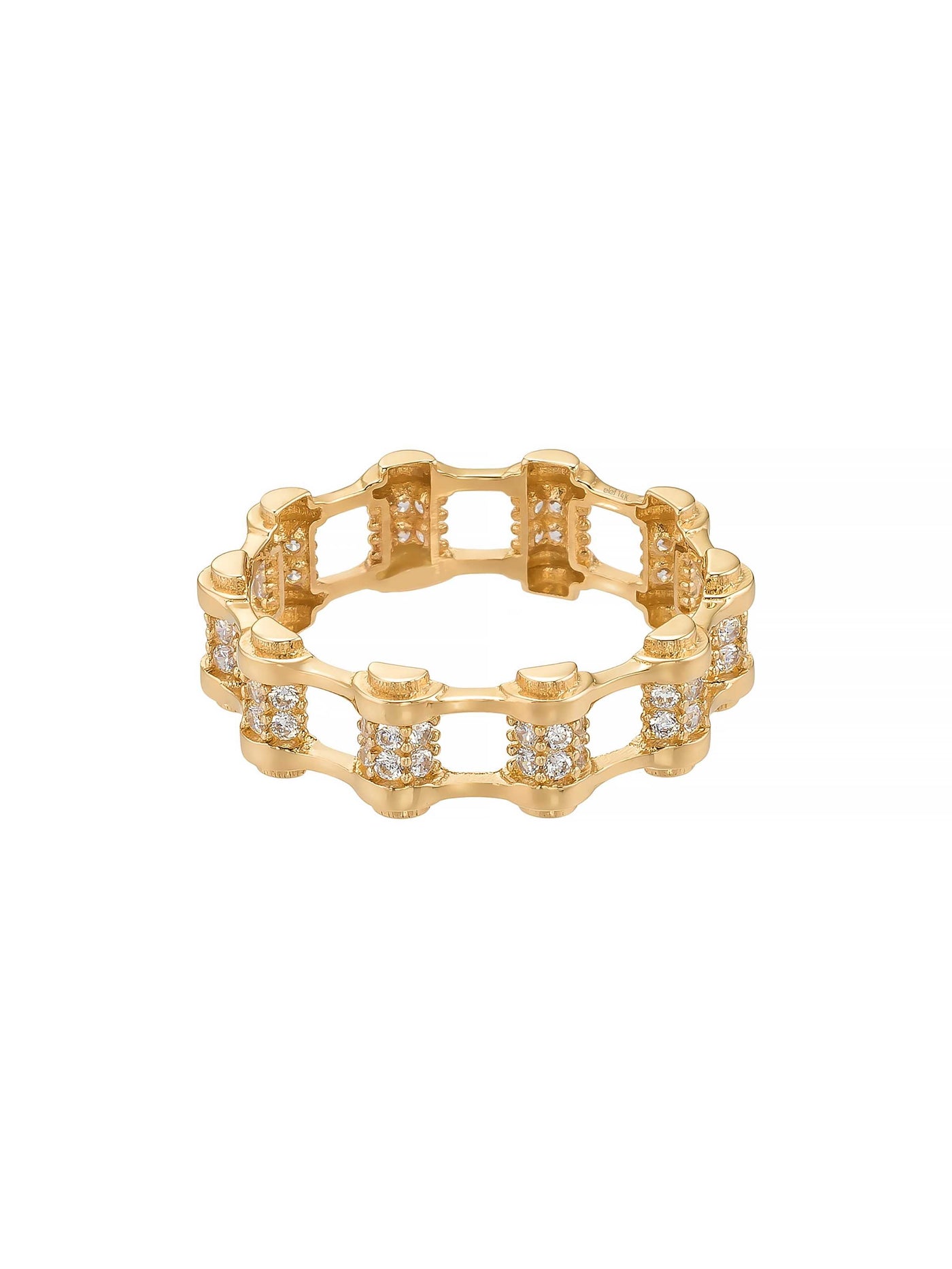 Geometrik Sıralı Taşlı Modern 14K Altın Yüzük - Elef Kuyumculuk