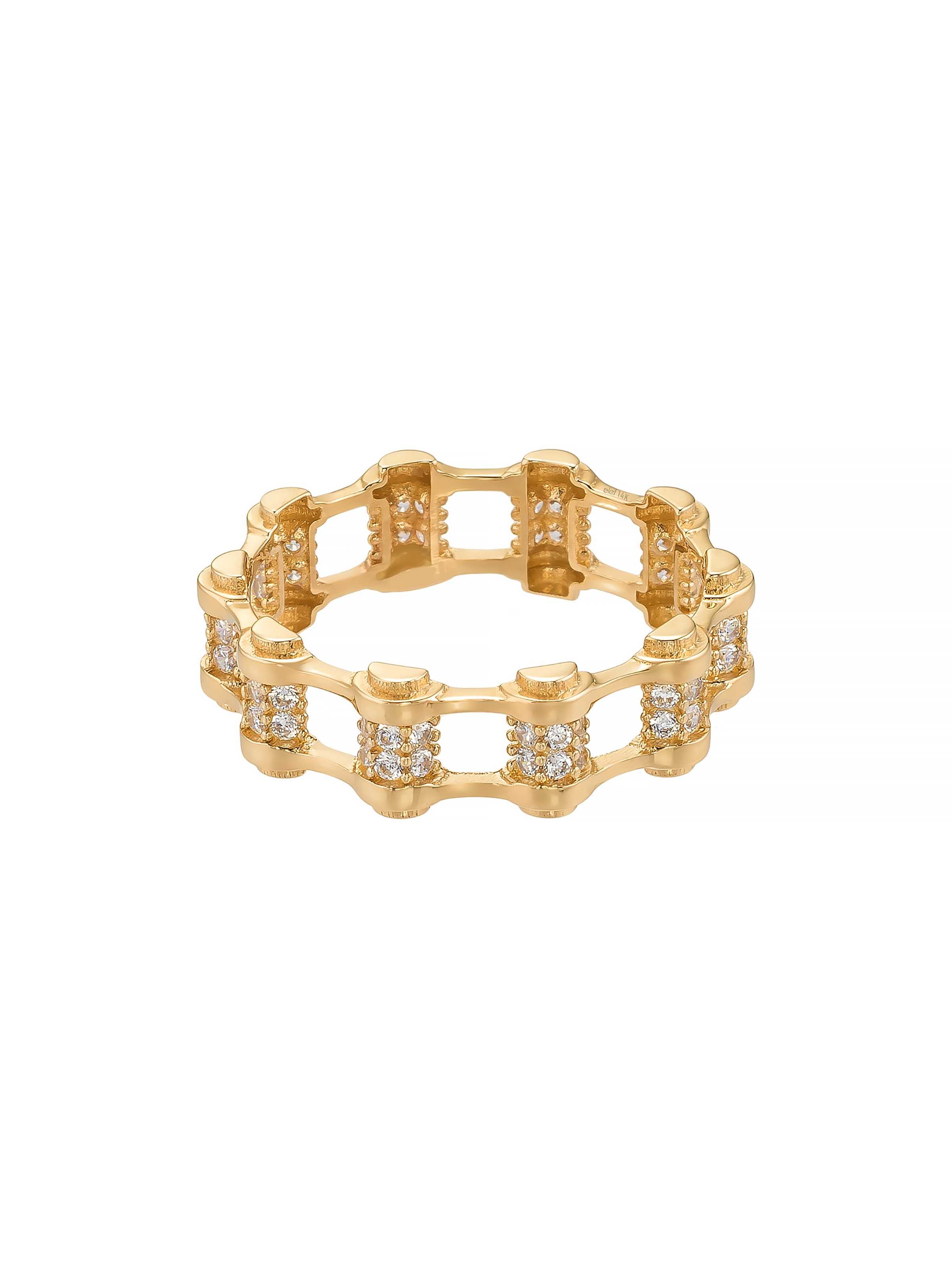 Geometrik Sıralı Taşlı Modern 14K Altın Yüzük - Elef Kuyumculuk