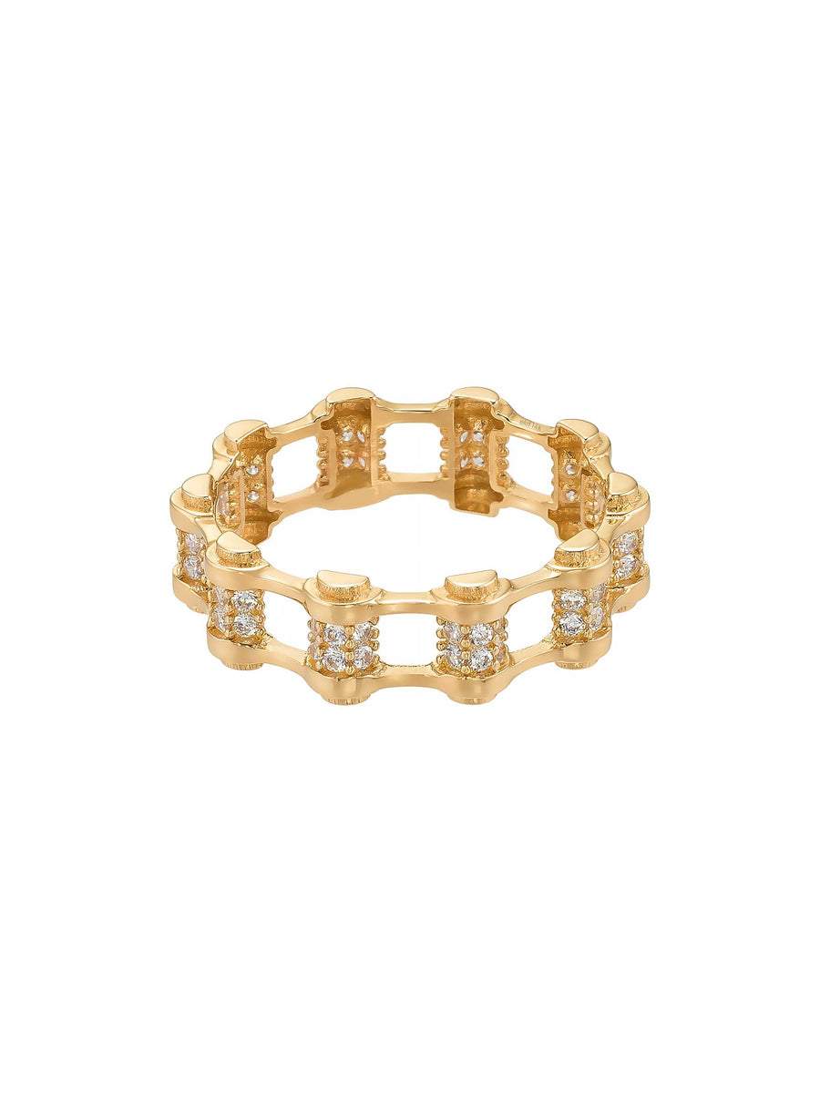 Geometrik Sıralı Taşlı Modern 14K Altın Yüzük