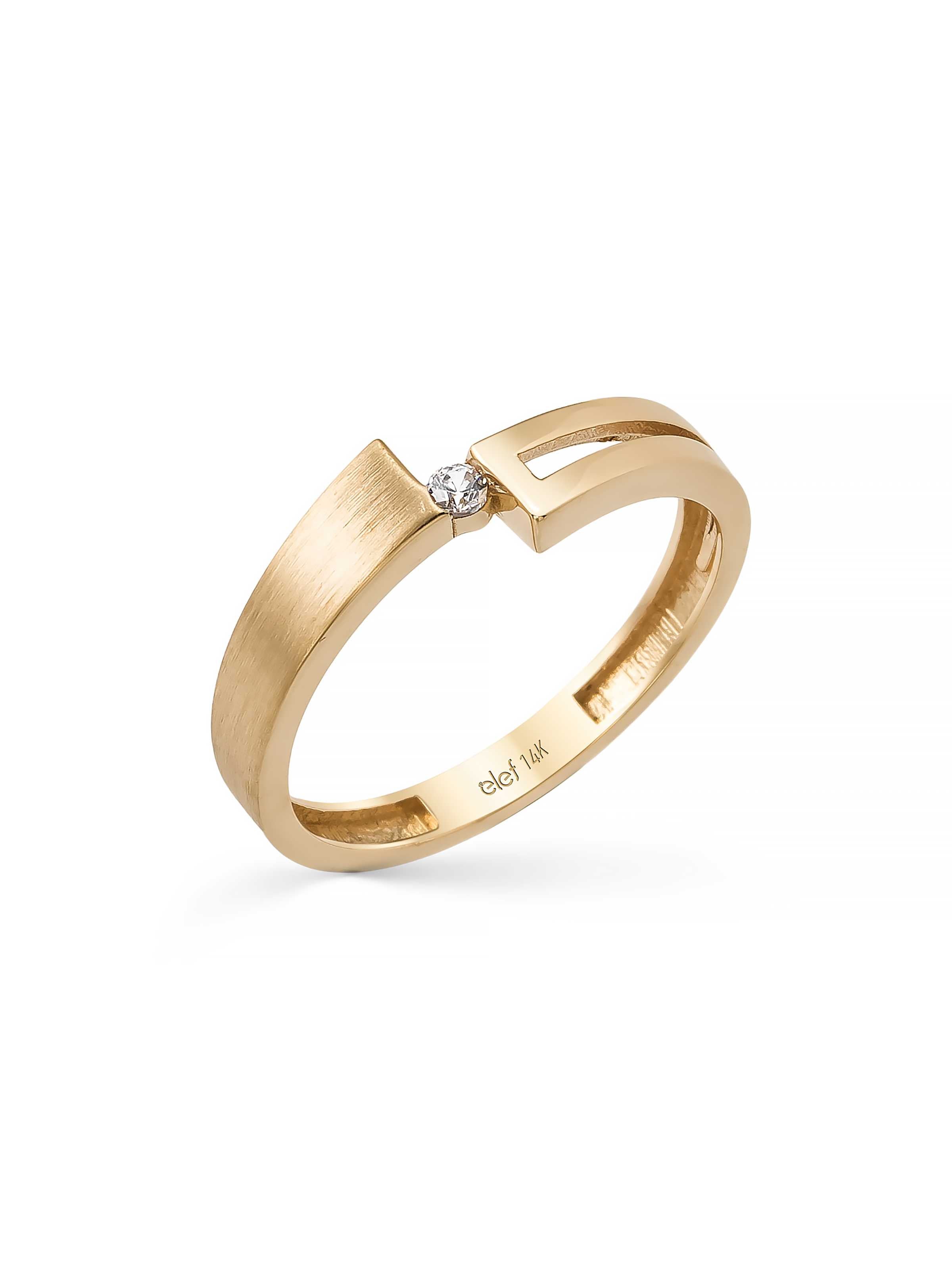 Geometrik Tek Taşlı Modern 14K Altın Yüzük - Elef Kuyumculuk