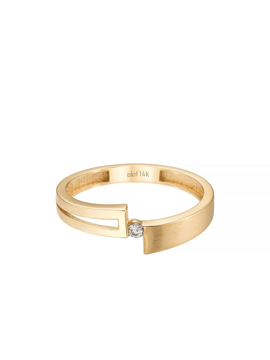 Geometrik Tek Taşlı Modern 14K Altın Yüzük