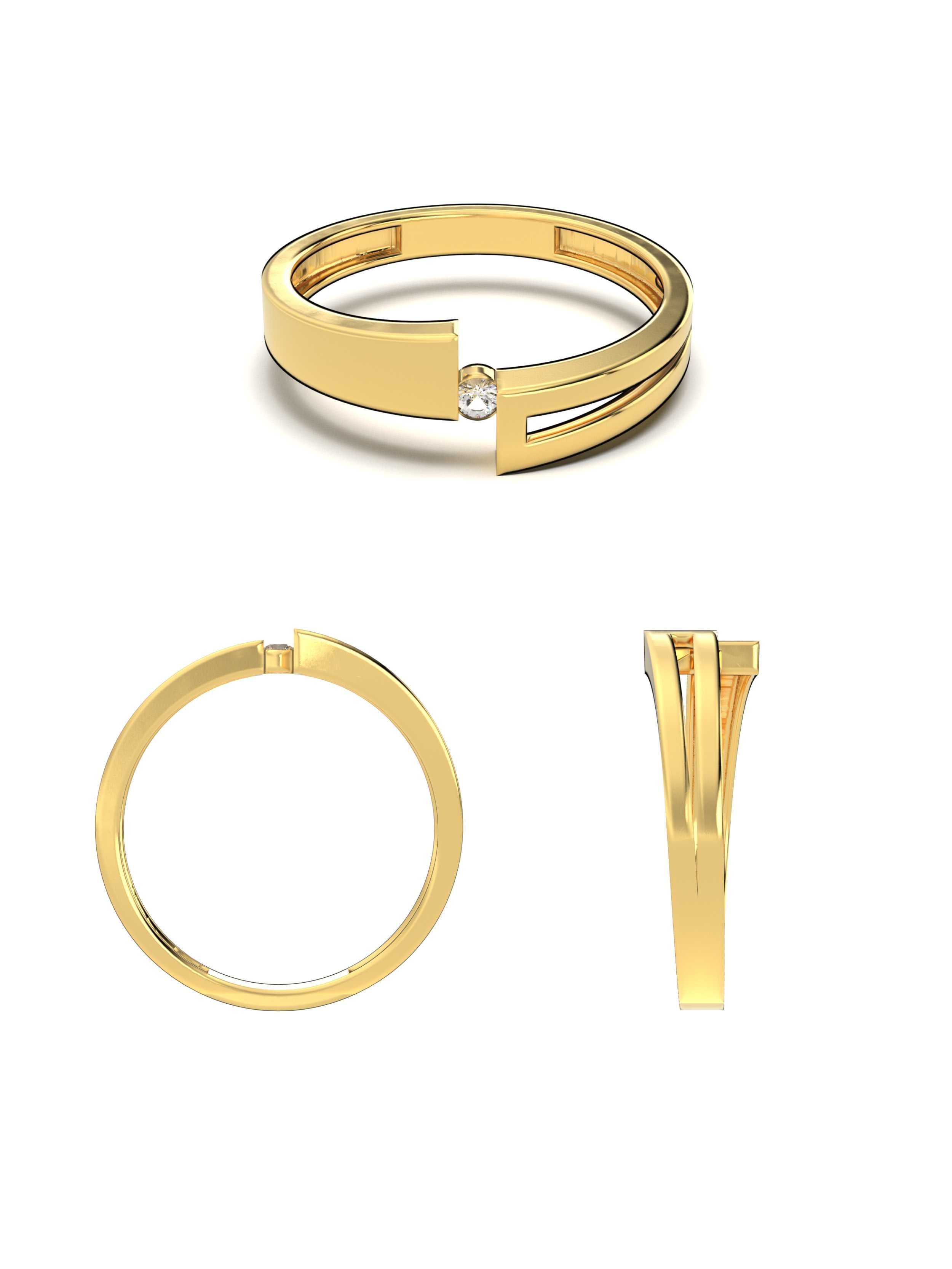 Geometrik Tek Taşlı Modern 14K Altın Yüzük - Elef Kuyumculuk