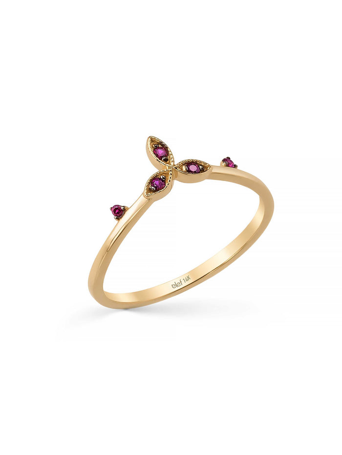 Gotik Yakut Rengi Taşlı Vintage 14K Altın Yüzük