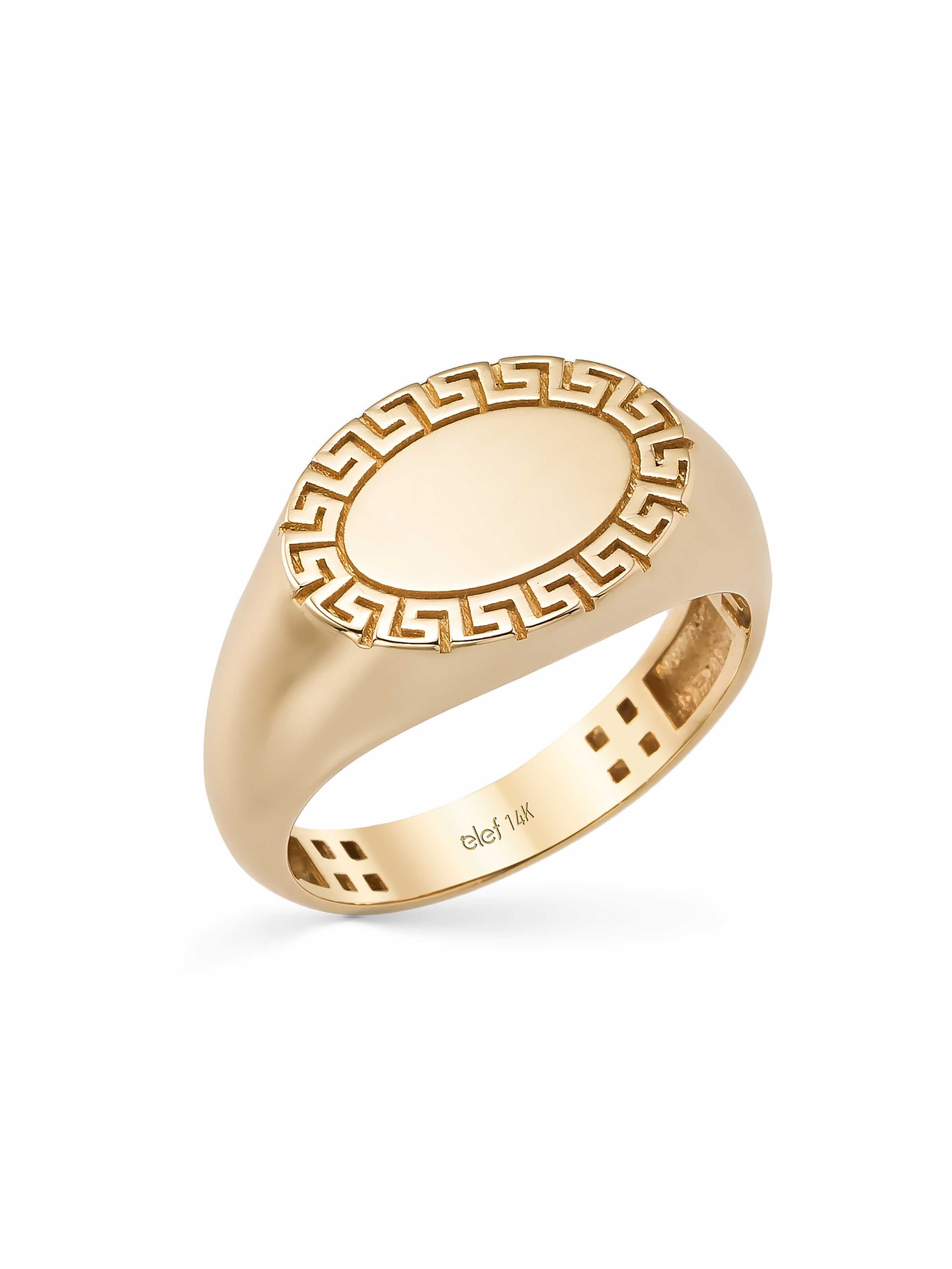 Grek Desenli Oval Formlu 14K Altın Yüzük - Elef Kuyumculuk