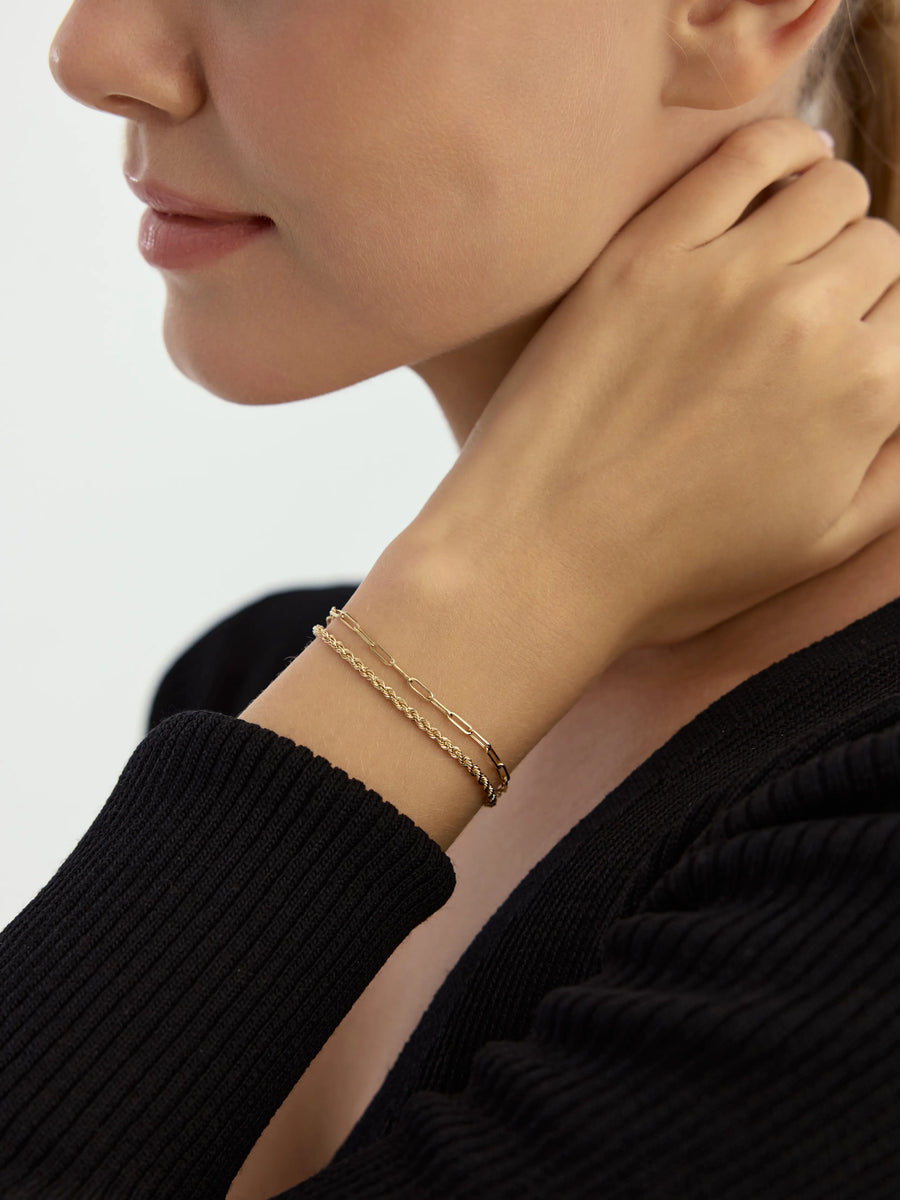 İki Sıra Zincir Tasarımlı 14K Altın Bileklik