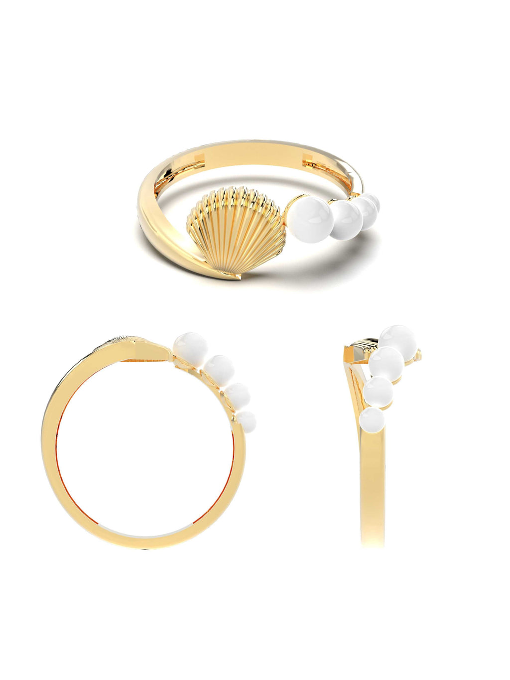 İnci ve Midye Formlu Modern 14K Altın Yüzük - Elef Kuyumculuk