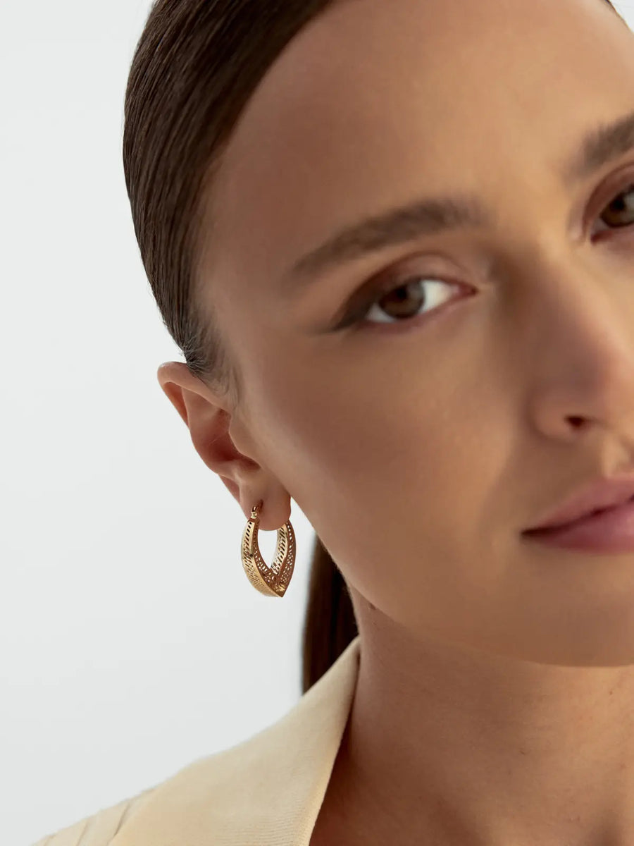 İtalyan Petek Dokulu Geometrik 14K Altın Küpe