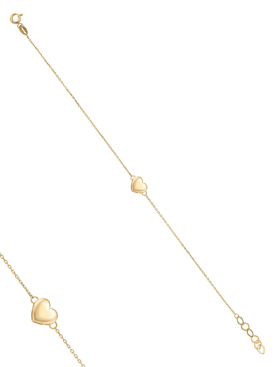 Kalp Motifli Minimal 14K Altın Bileklik