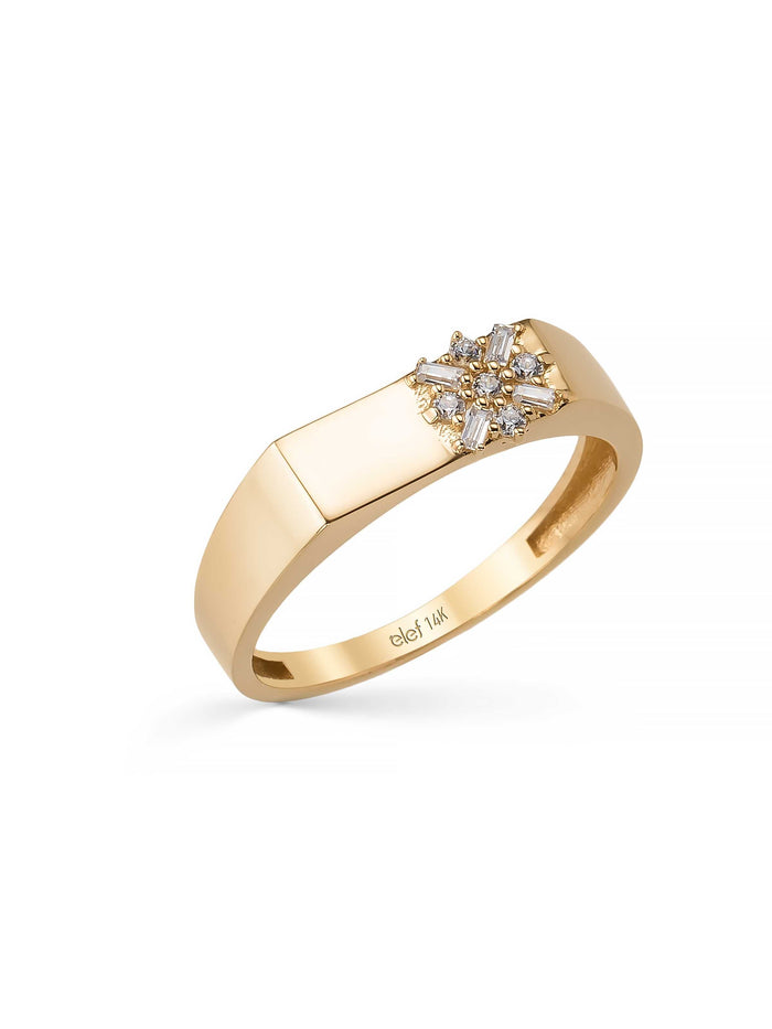 Kar Tanesi Motifli Modern 14K Altın Yüzük