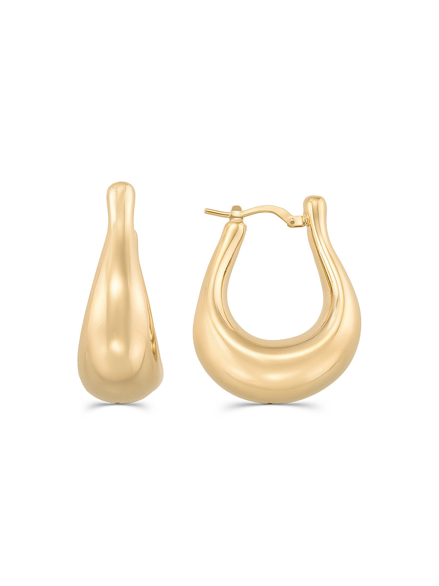 Kavisli İtalyan Halka 14K Altın Küpe