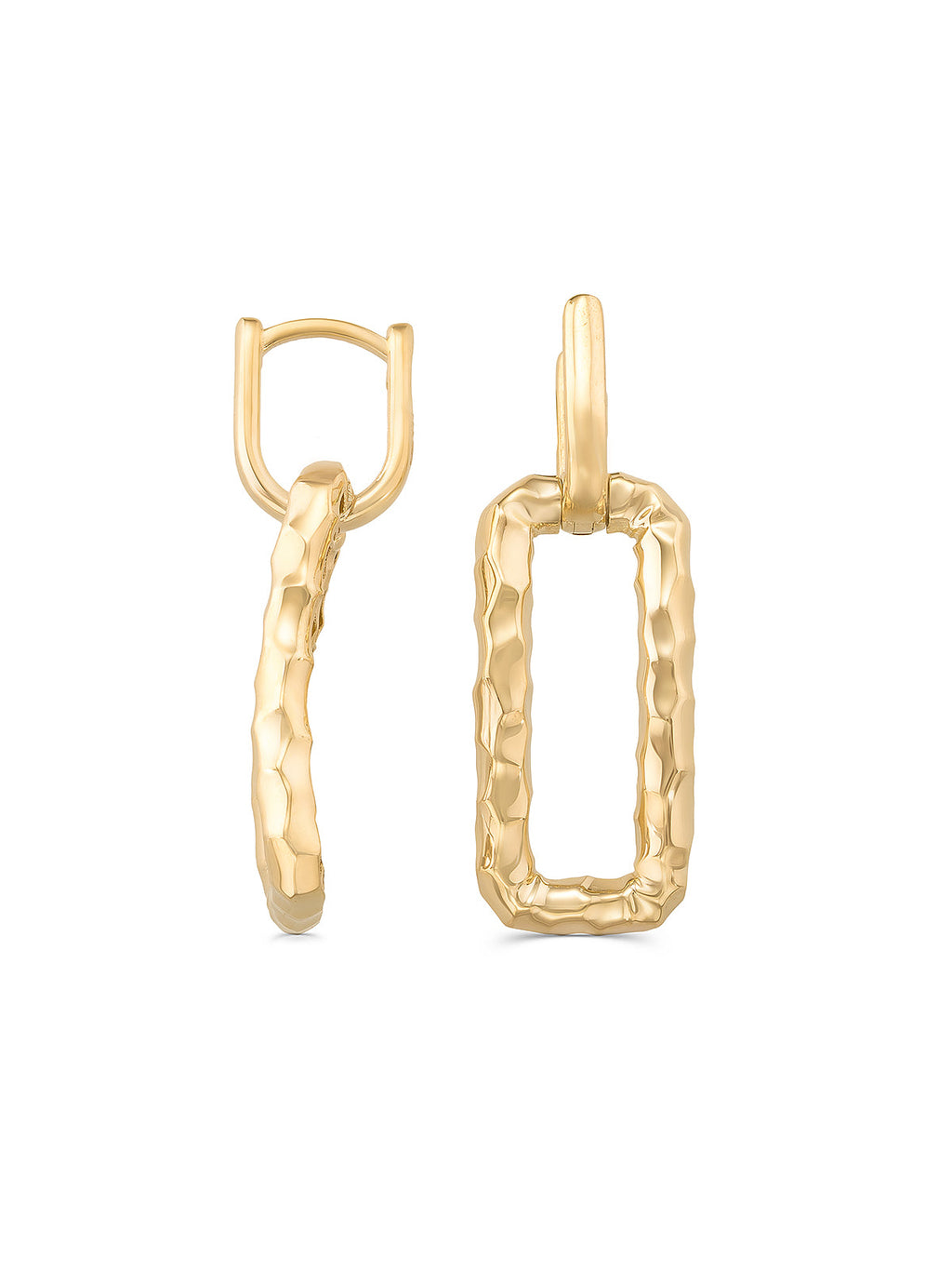 Kırık Dokulu Oval Formlu 14K Altın Küpe - Elef Kuyumculuk