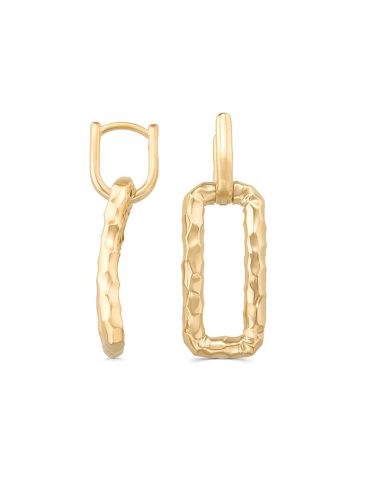 Kırık Dokulu Oval Formlu 14K Altın Küpe - Elef Kuyumculuk