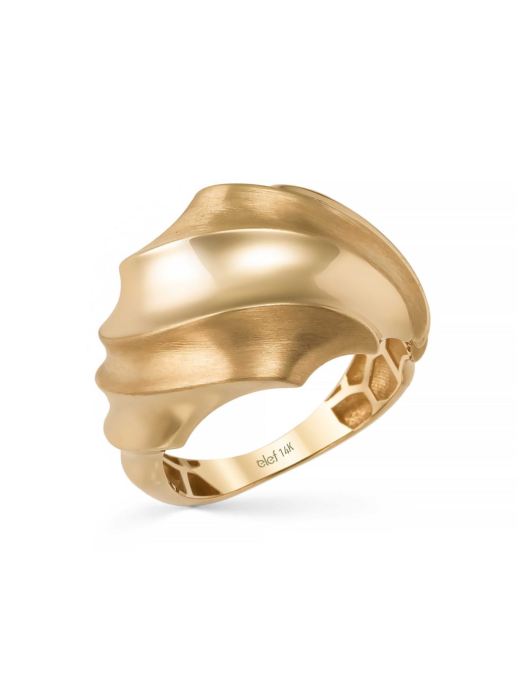 Kıvrımlı Formlu Modern 14K Altın Yüzük - Elef Kuyumculuk