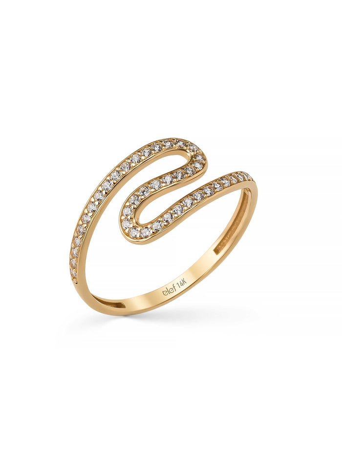 Kıvrımlı Pırlanta Görünümlü Modern 14K Altın Yüzük