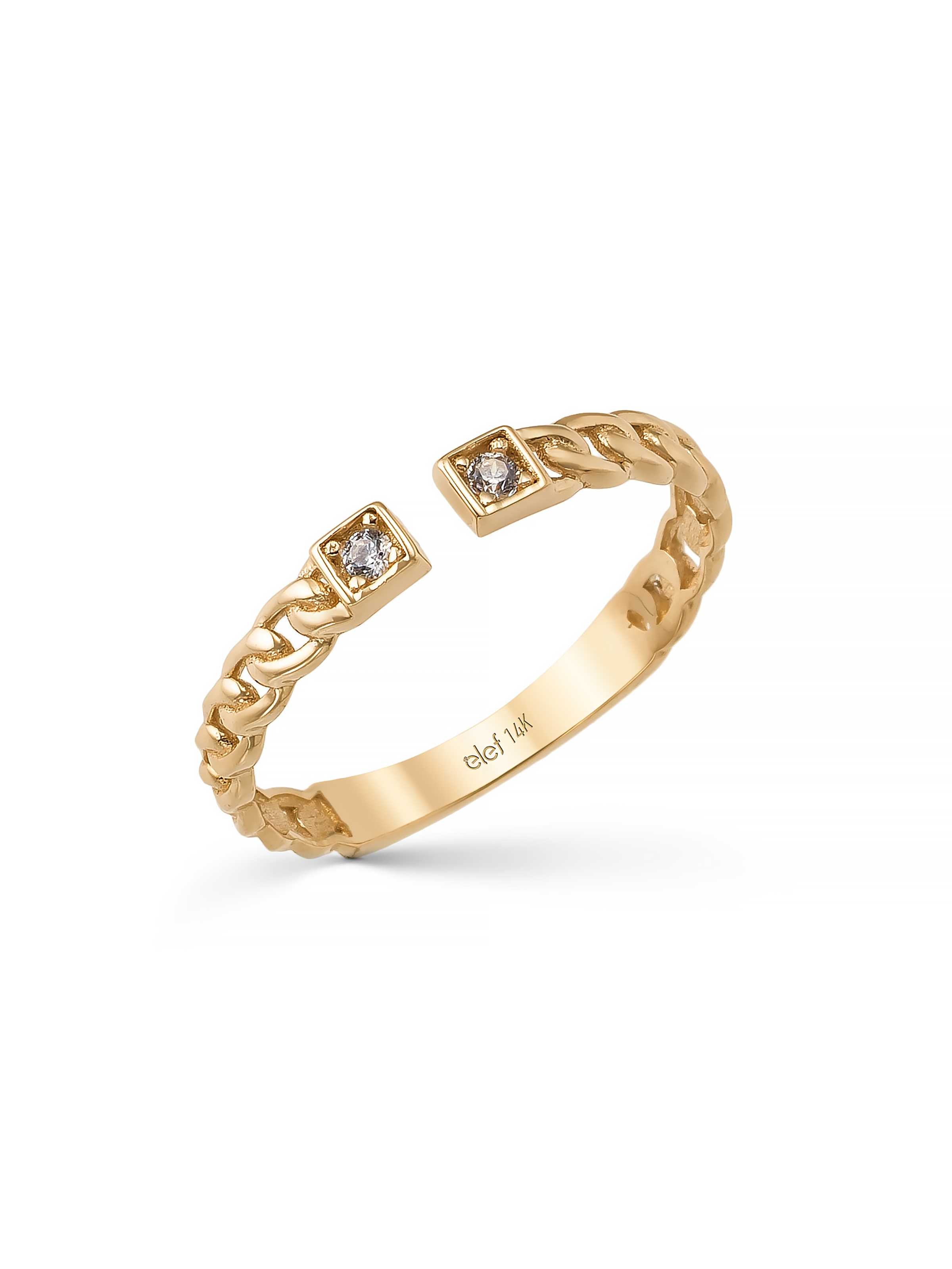 Küba Zincirli Modern Uçlu 14K Altın Yüzük - Elef Kuyumculuk