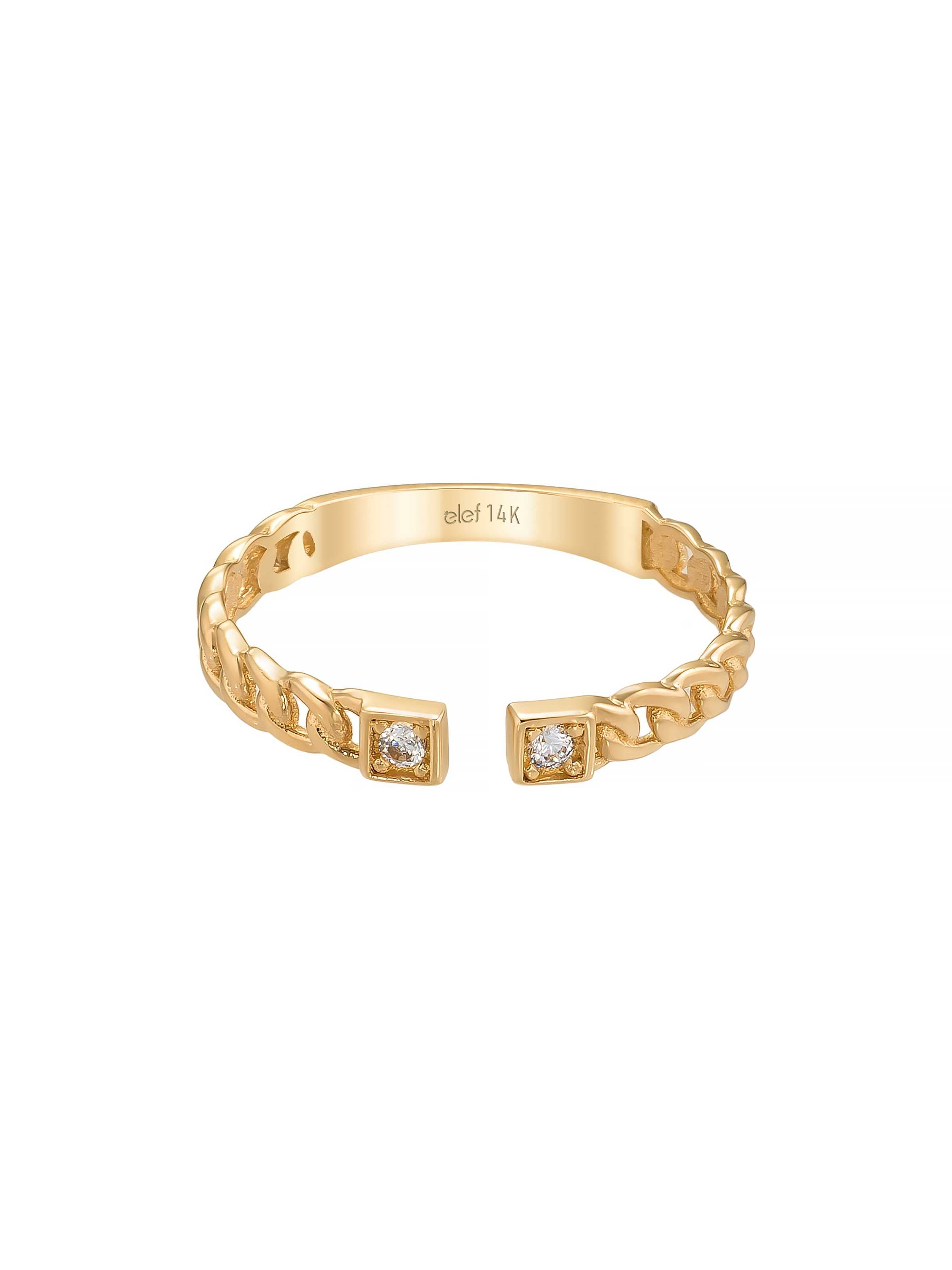 Küba Zincirli Modern Uçlu 14K Altın Yüzük - Elef Kuyumculuk