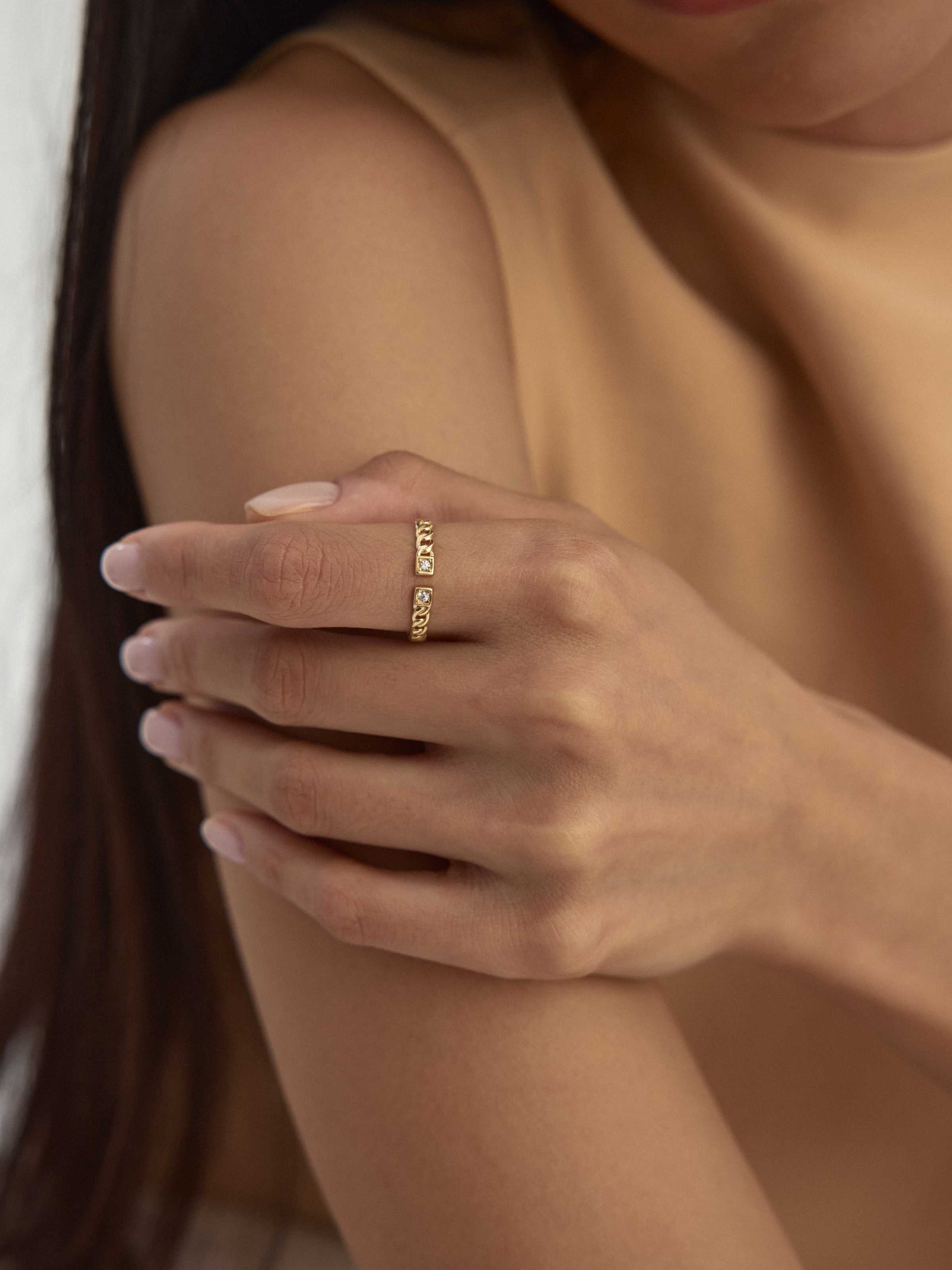 Küba Zincirli Modern Uçlu 14K Altın Yüzük - Elef Kuyumculuk