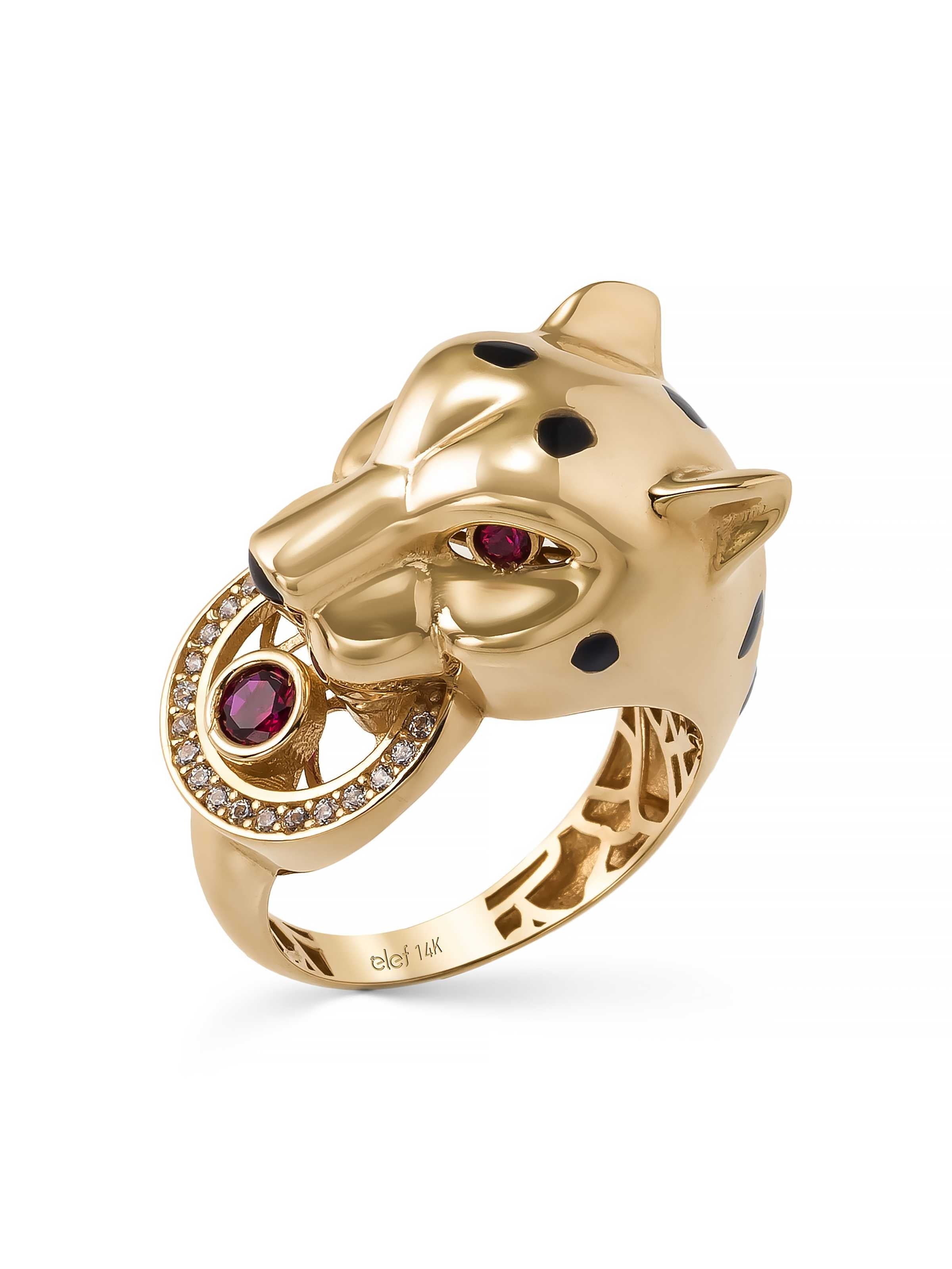 Leopar Figürlü Fantazi 14K Altın Yüzük - Elef Kuyumculuk