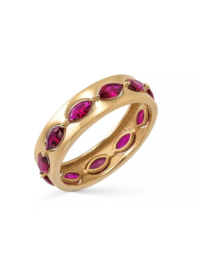 Markiz Kesim Garnet Taşlı Sıralı 14K Altın Yüzük