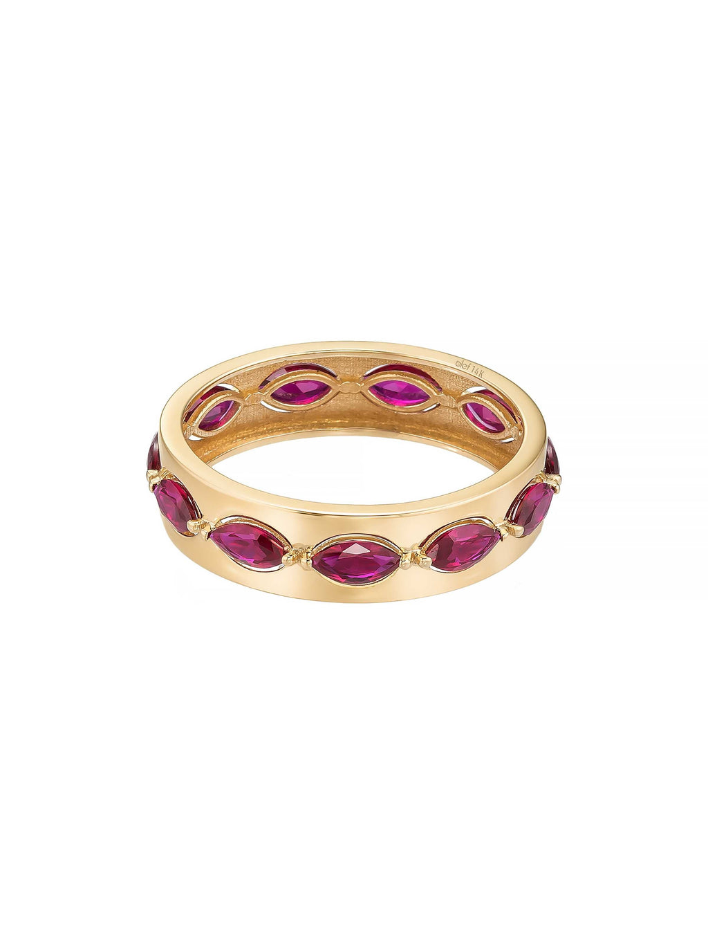 Markiz Kesim Garnet Taşlı Sıralı 14K Altın Yüzük - Elef Kuyumculuk