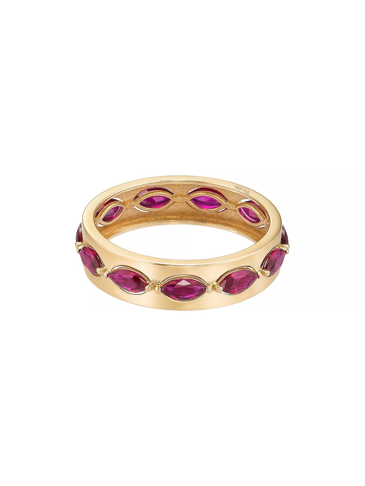 Markiz Kesim Garnet Taşlı Sıralı 14K Altın Yüzük - Elef Kuyumculuk