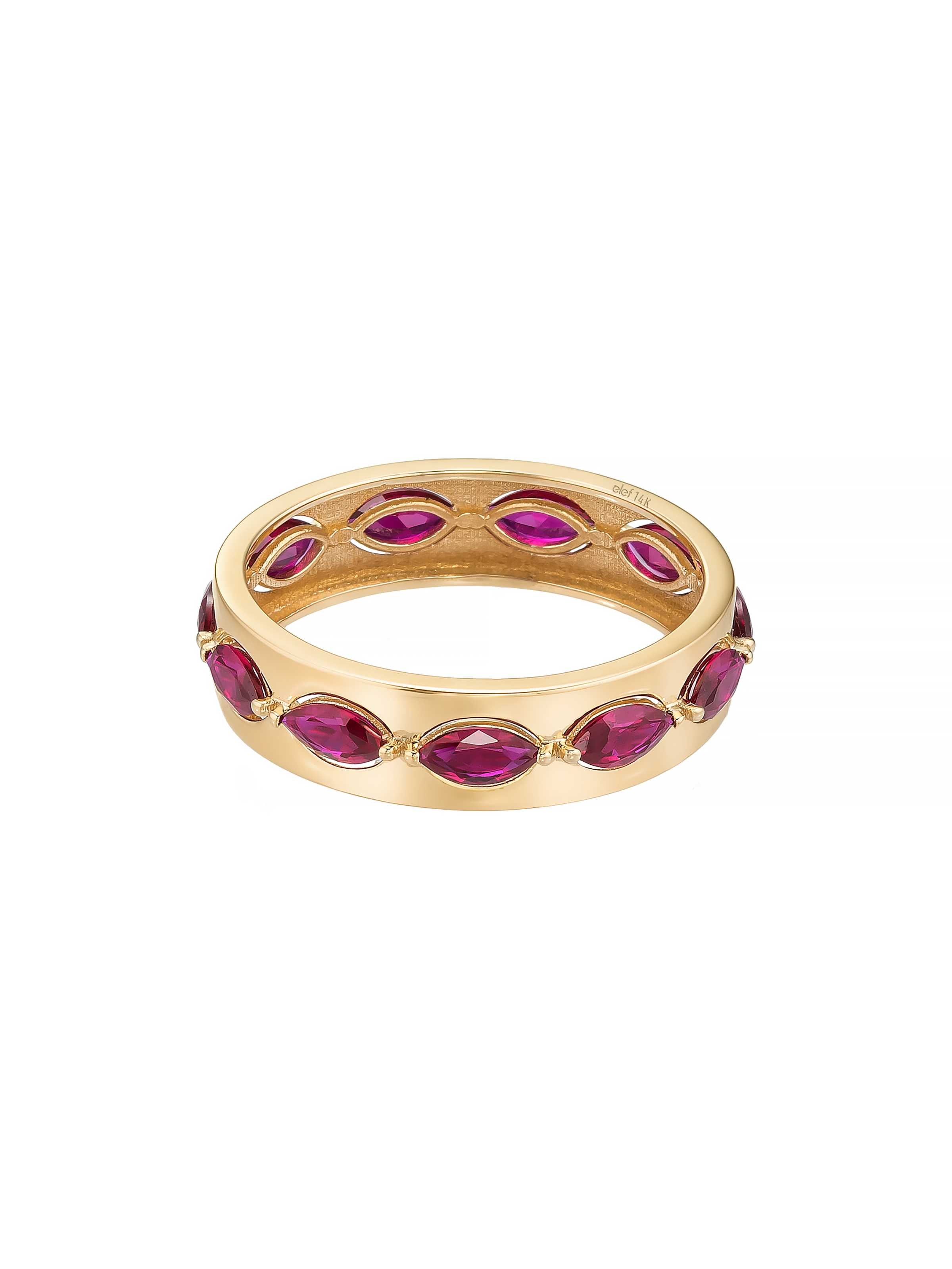 Markiz Kesim Garnet Taşlı Sıralı 14K Altın Yüzük - Elef Kuyumculuk