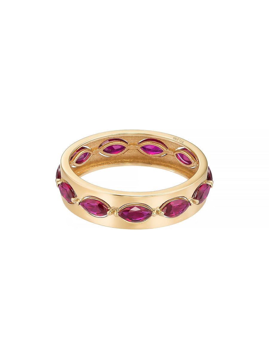 Markiz Kesim Garnet Taşlı Sıralı 14K Altın Yüzük
