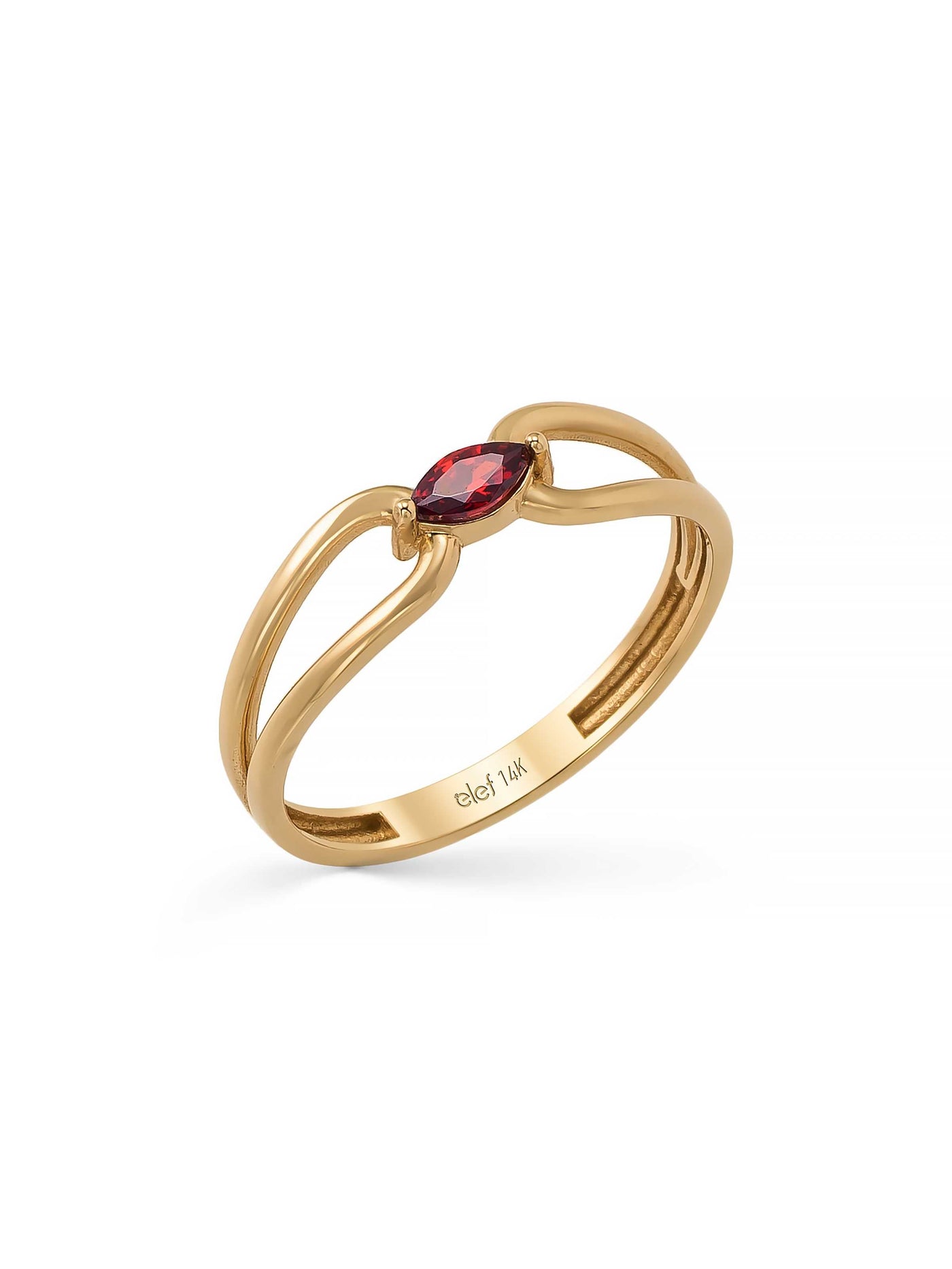 Markiz Kesim Kırmızı Taşlı Modern 14K Altın Yüzük - Elef Kuyumculuk