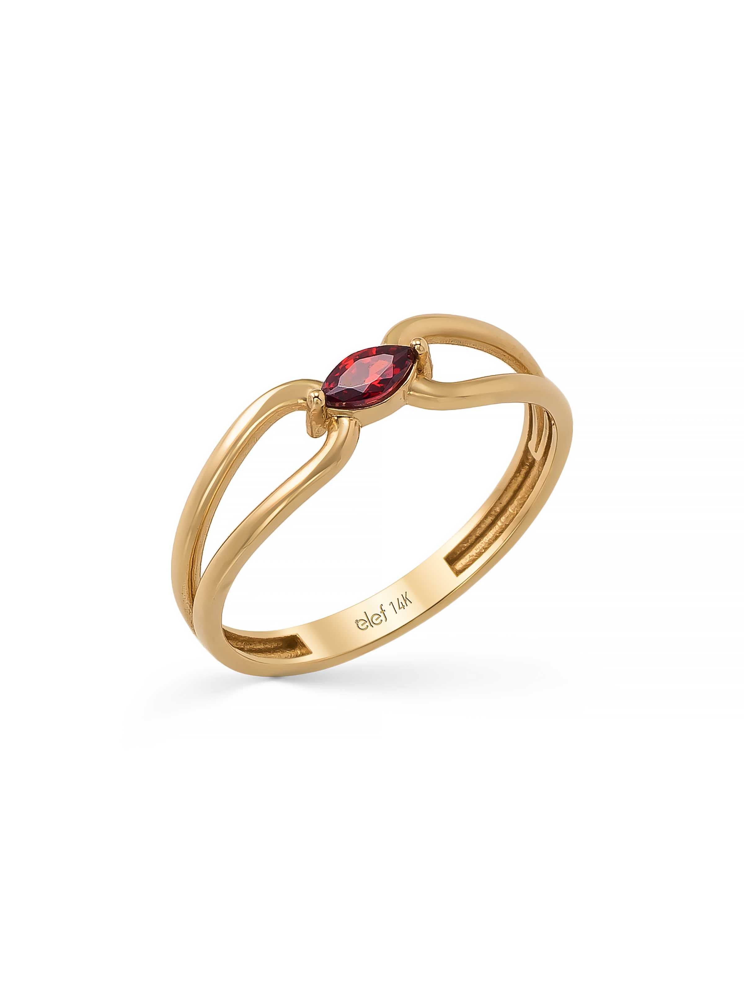 Markiz Kesim Kırmızı Taşlı Modern 14K Altın Yüzük - Elef Kuyumculuk