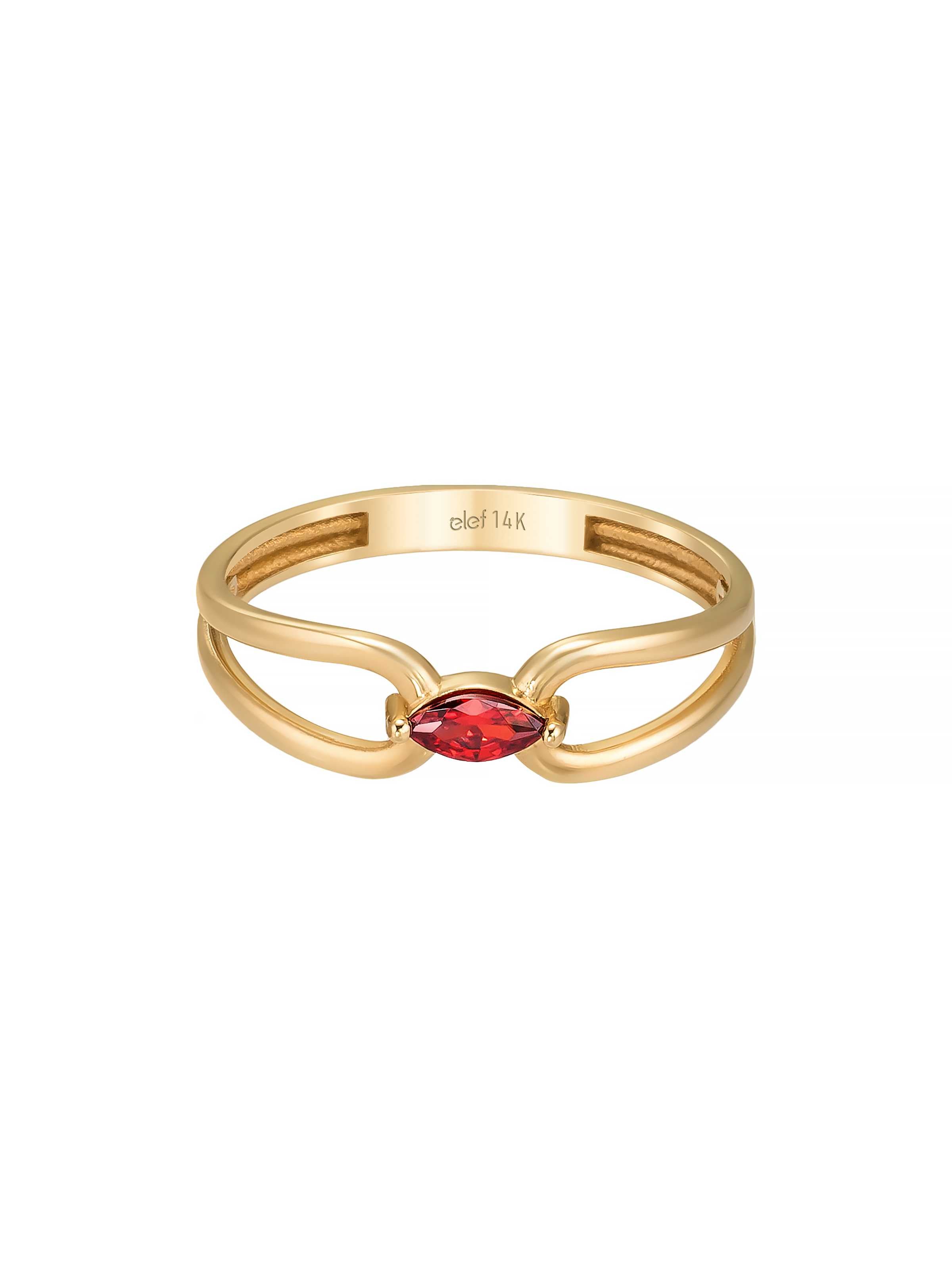 Markiz Kesim Kırmızı Taşlı Modern 14K Altın Yüzük - Elef Kuyumculuk