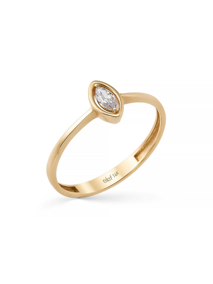 Markiz Kesim Taşlı Minimal 14K Altın Yüzük