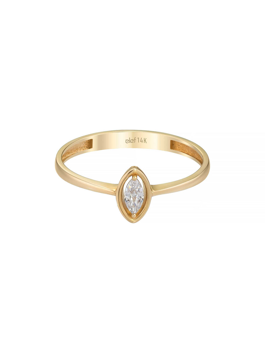 Markiz Kesim Taşlı Minimal 14K Altın Yüzük