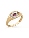 Marquise Garnet ve Baget Taşlı Modern 14K Altın Yüzük - Elef Kuyumculuk
