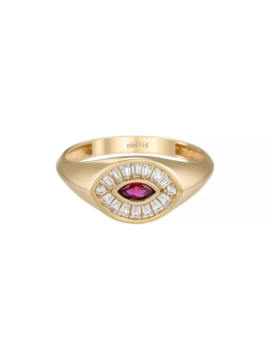 Marquise Garnet ve Baget Taşlı Modern 14K Altın Yüzük - Elef Kuyumculuk