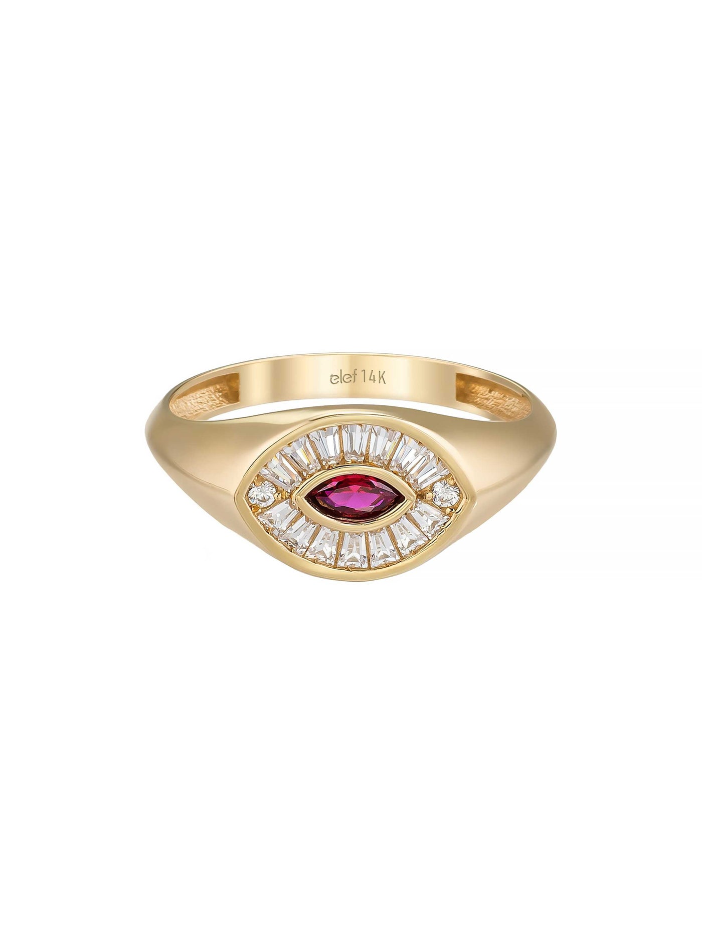 Marquise Garnet ve Baget Taşlı Modern 14K Altın Yüzük - Elef Kuyumculuk