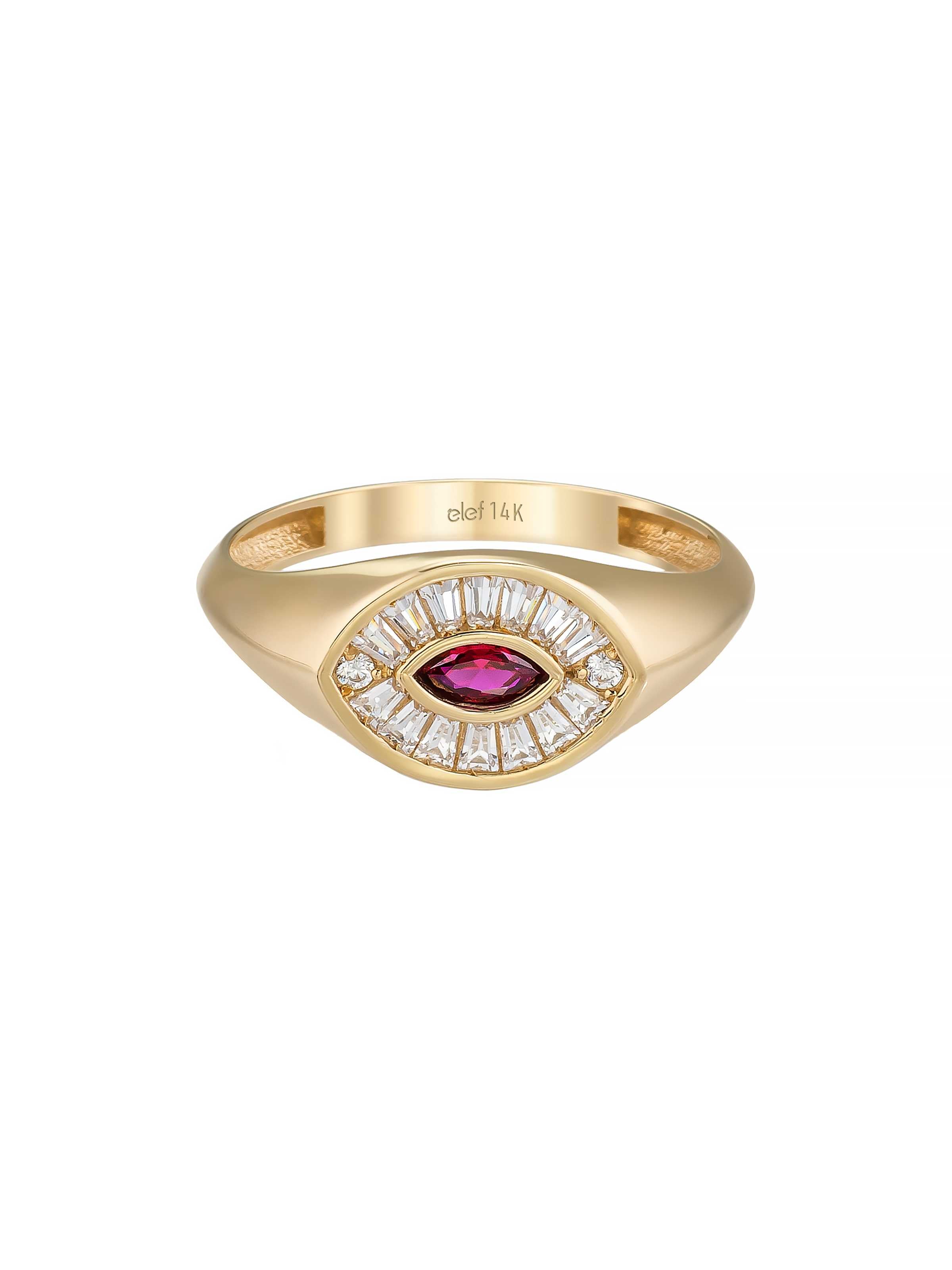 Marquise Garnet ve Baget Taşlı Modern 14K Altın Yüzük - Elef Kuyumculuk