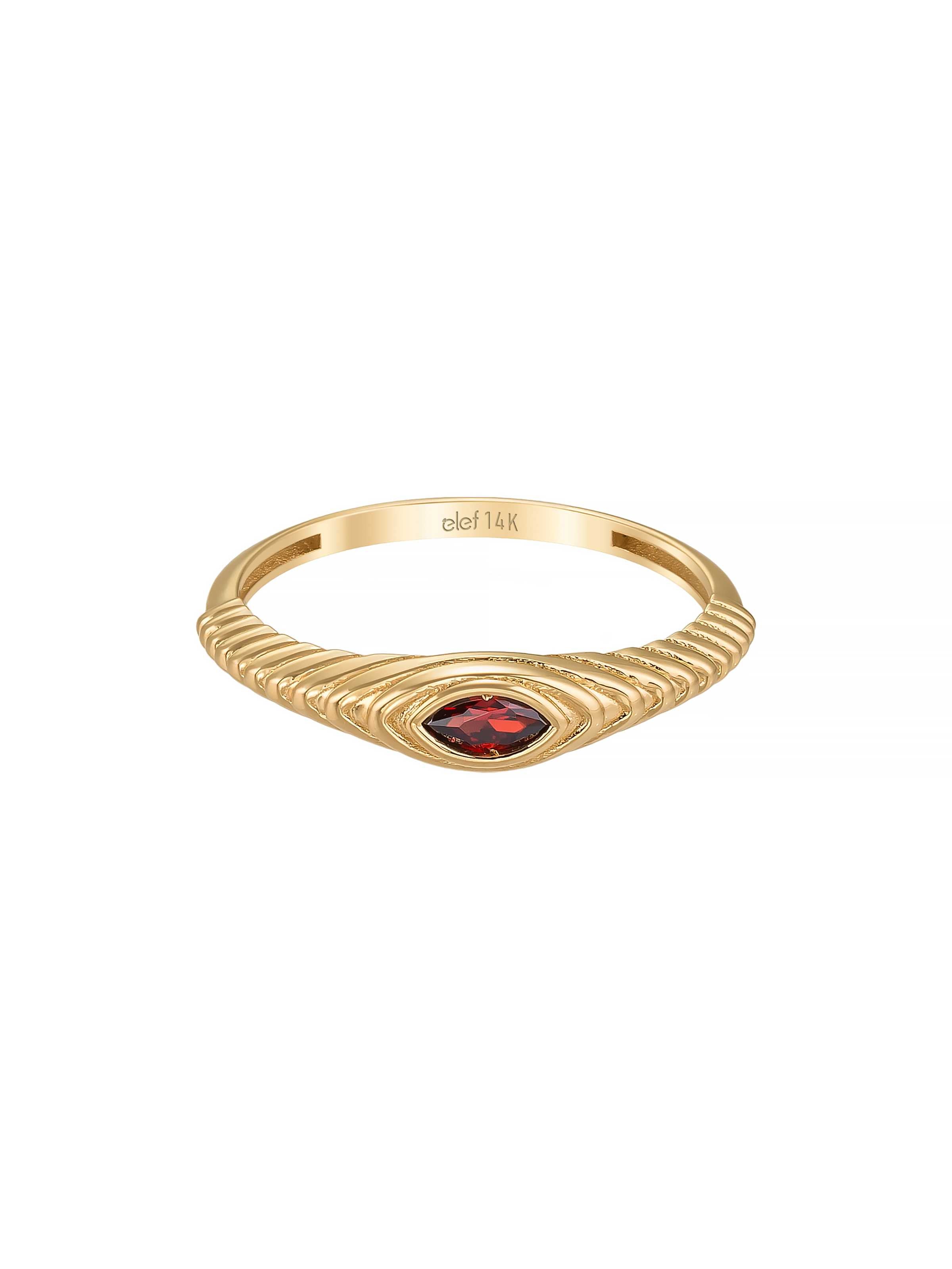 Marquise Kesim Garnet Taşlı Vintage 14K Altın Yüzük - Elef Kuyumculuk