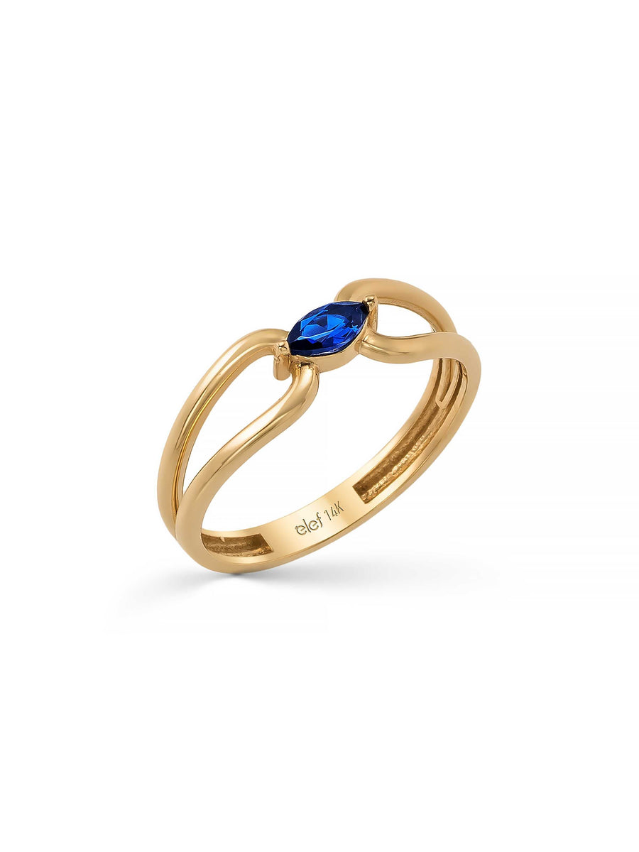 Marquise Safir Rengi Taşlı Modern 14K Altın Yüzük