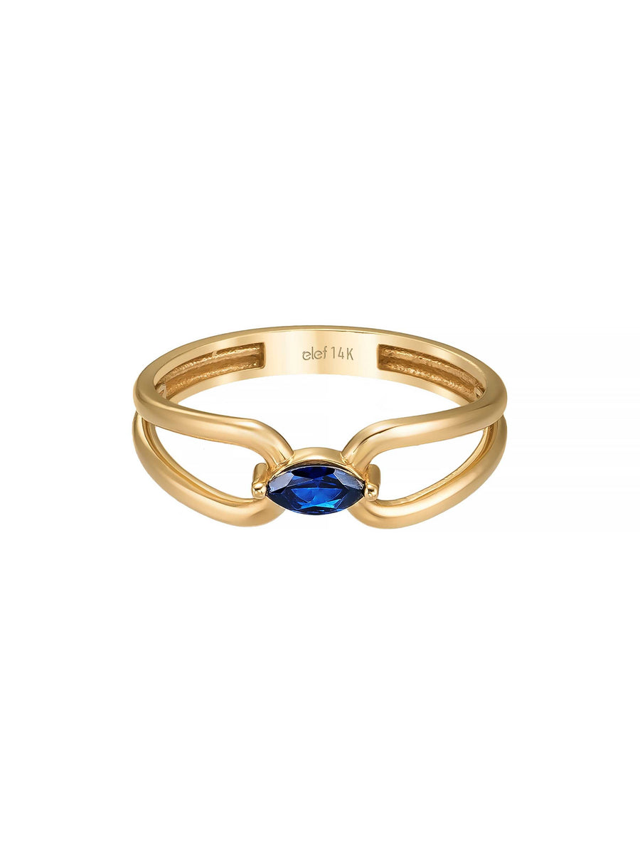 Marquise Safir Rengi Taşlı Modern 14K Altın Yüzük