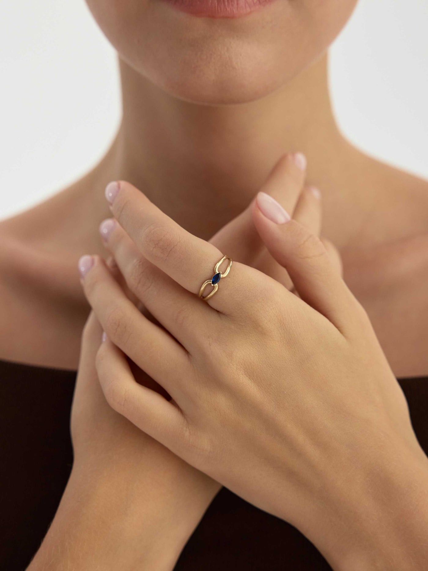 Marquise Safir Rengi Taşlı Modern 14K Altın Yüzük - Elef Kuyumculuk