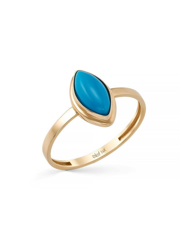 Marquise Turkuaz Taşlı Minimal 14K Altın Yüzük