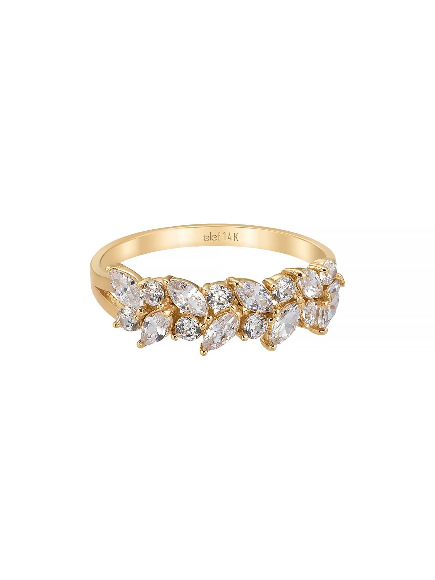 Marquise ve Yuvarlak Taşlı Modern 14K Altın Yüzük - Elef Kuyumculuk