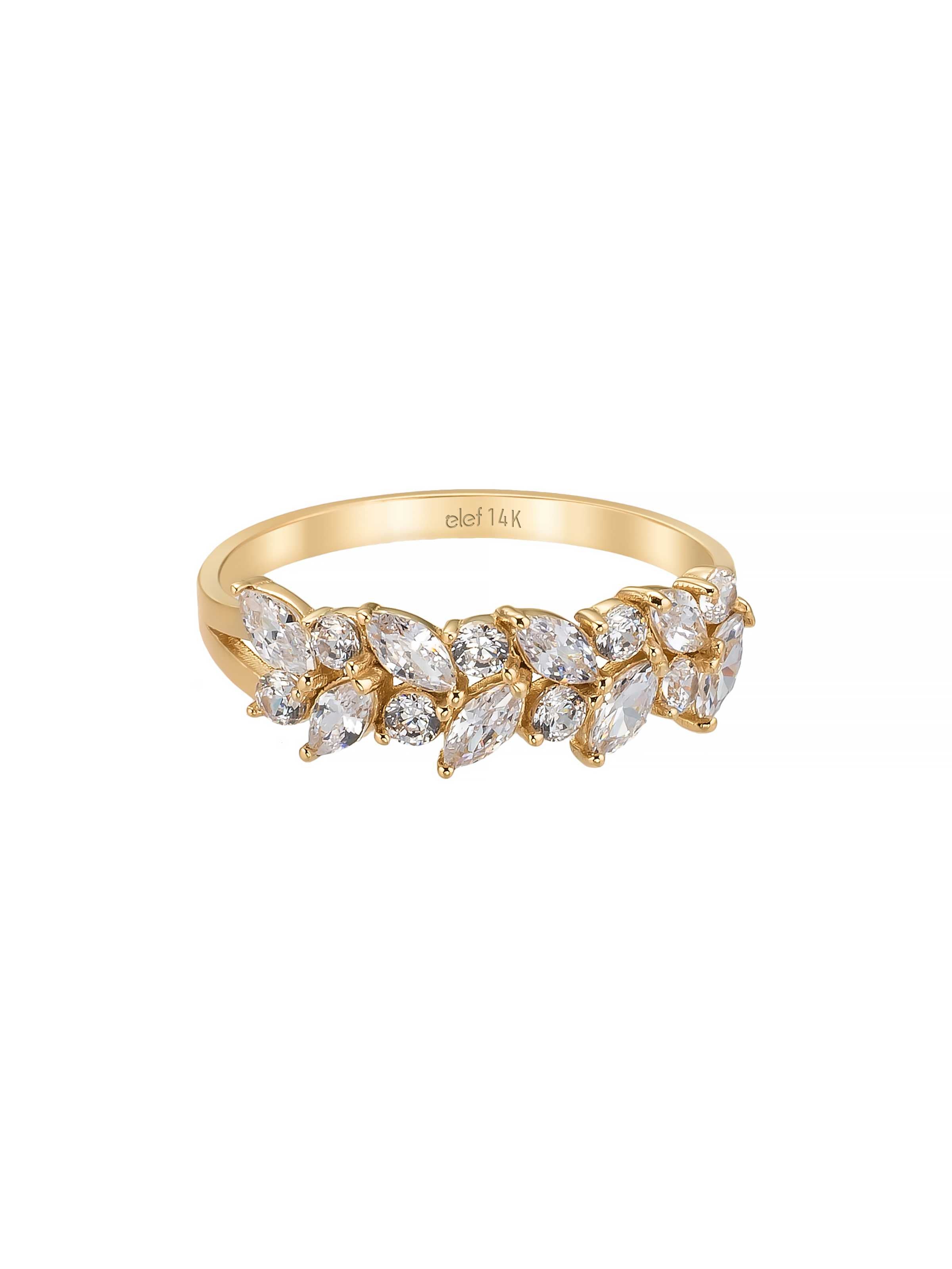 Marquise ve Yuvarlak Taşlı Modern 14K Altın Yüzük - Elef Kuyumculuk