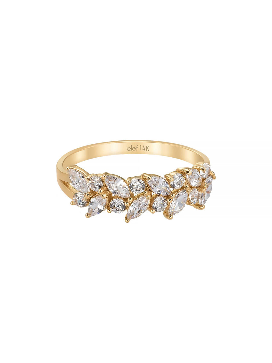 Marquise ve Yuvarlak Taşlı Modern 14K Altın Yüzük