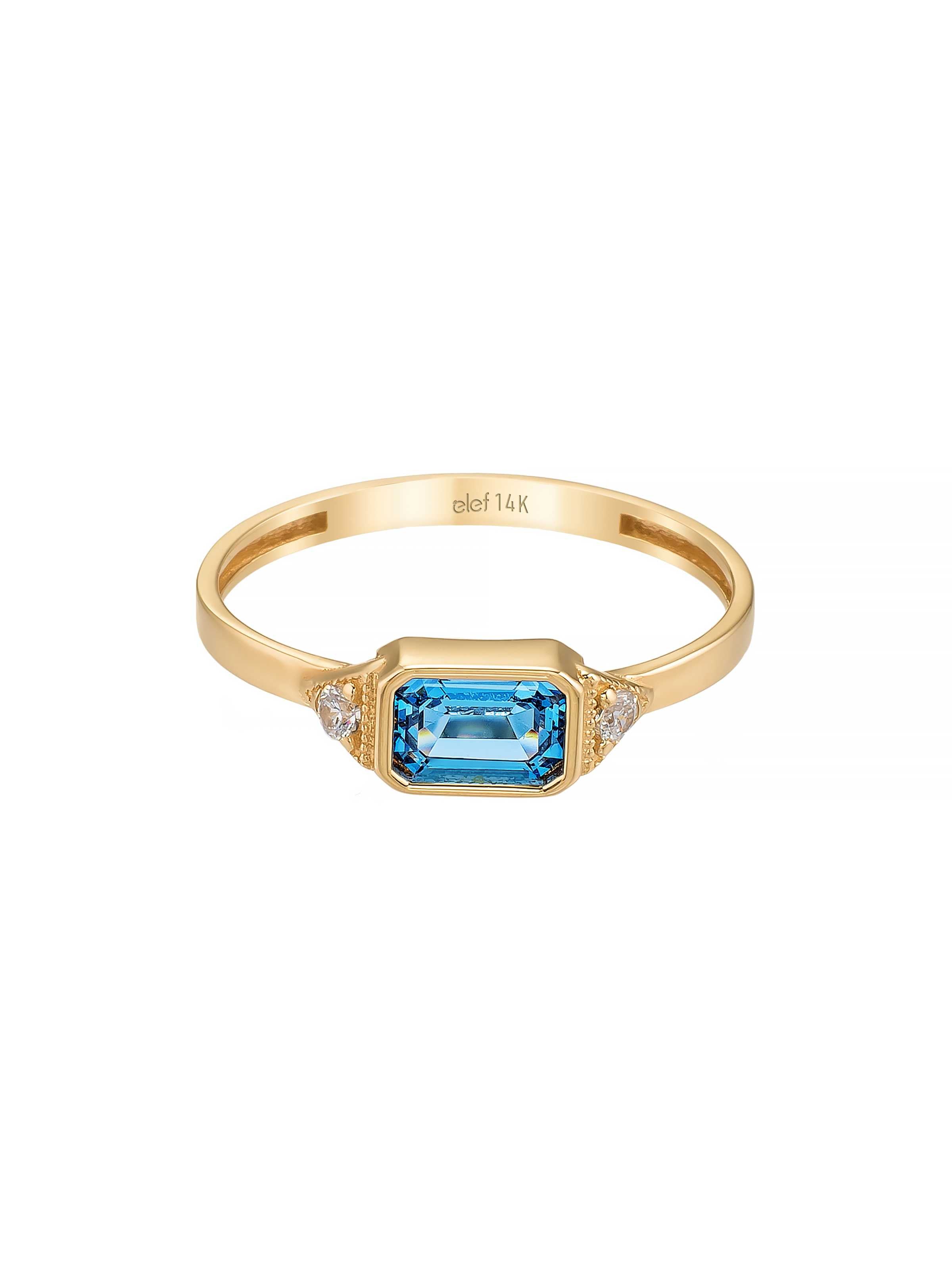 Mavi Taşlı Vintage 14K Altın Yüzük - Elef Kuyumculuk