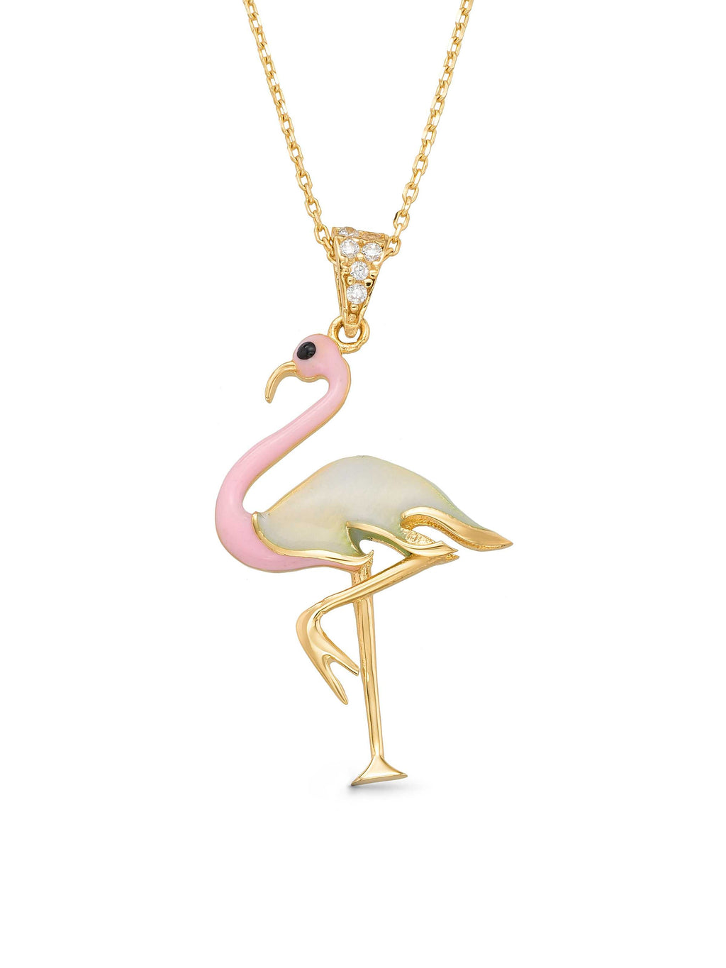 Mineli Flamingo Figürlü 14K Altın Kolye - Elef Kuyumculuk