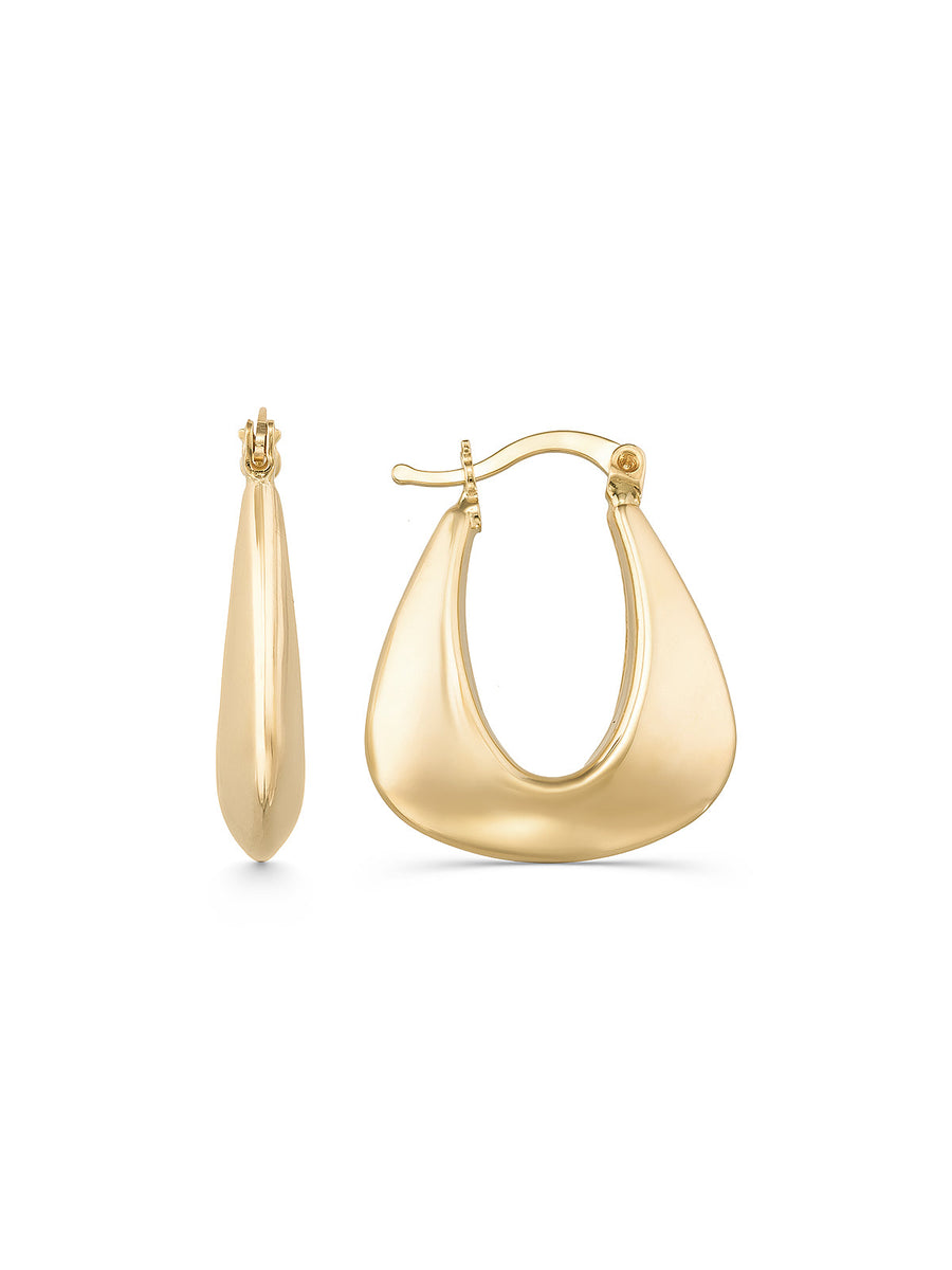 Modern Form Geniş Halka 14K Altın Küpe